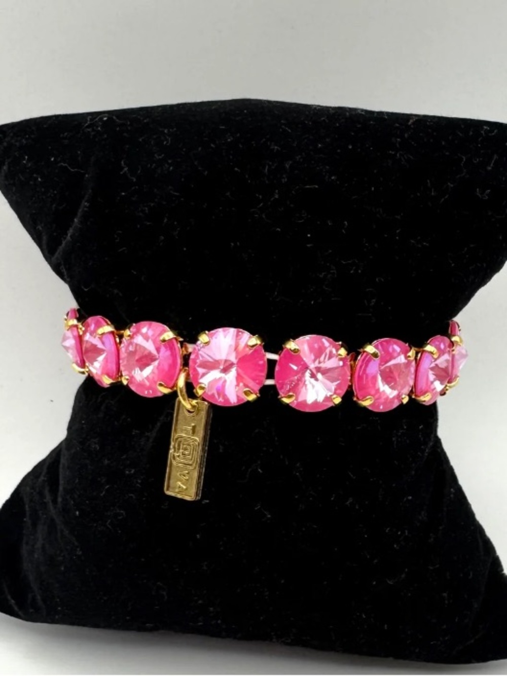 TOVA Croatia Crystal Stretch Bracelet - Pink with Gold Setting